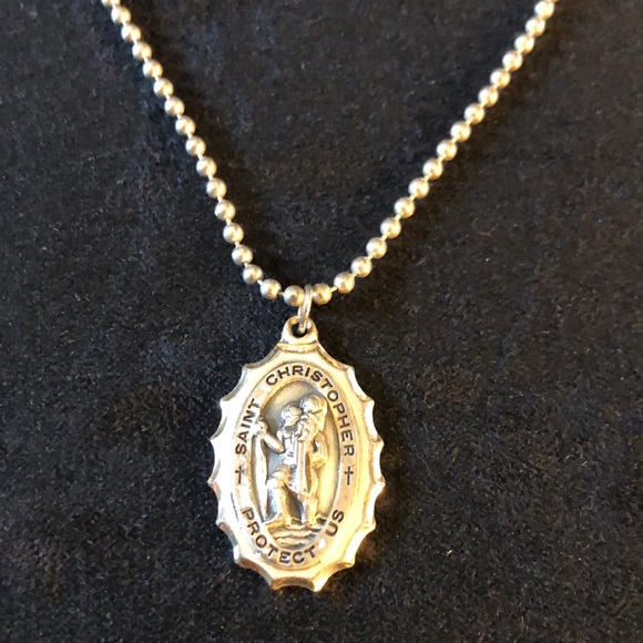 SOLID Sterling Silver Saint Christopher Pendant Necklace.16”Chain- New Condition - Picture 8 of 13